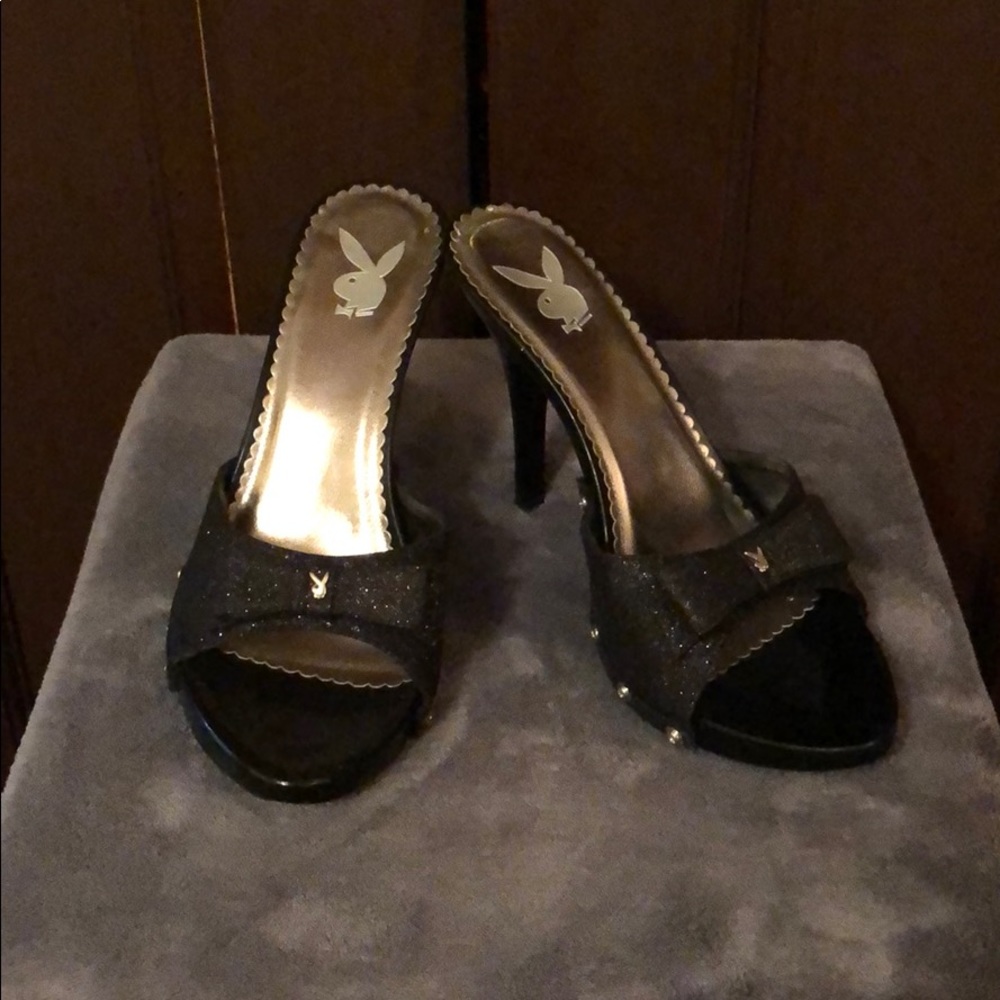 Playboy Black Glitter Slip On High Heels Size 9